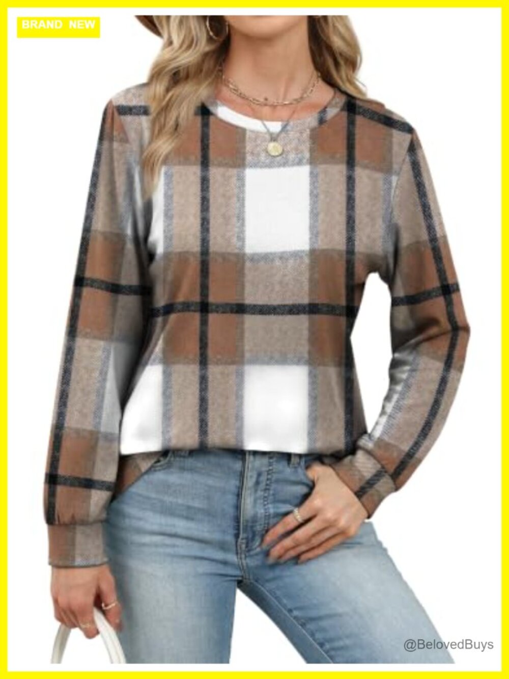 Womens Crewneck Sweatshirt Long Sleeve Pullover Thermal Knit Top - Picture 2 of 6